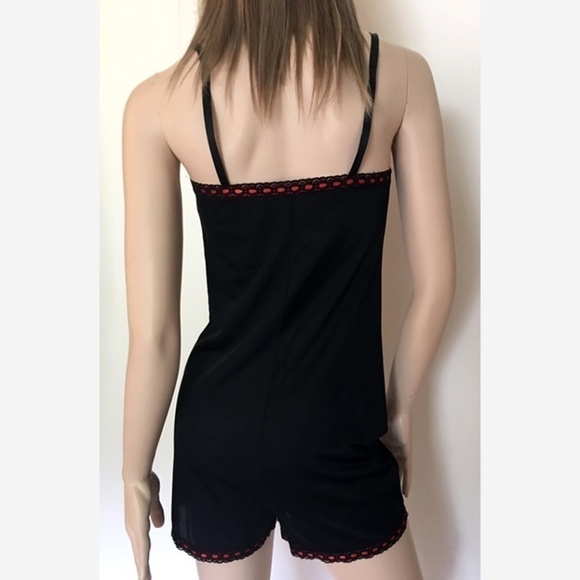 VINTAGE 60s Kayser Black Nylon Teddy Culotte Slip Red Satin ribbon detail - Picture 4 of 12